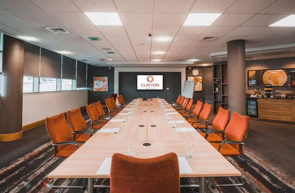 one of the boardroom suites in the Clayton Hotel Birmingham being featured in the blog article, "10 Best Business Hotels with Conference Facilities in Birmingham"
