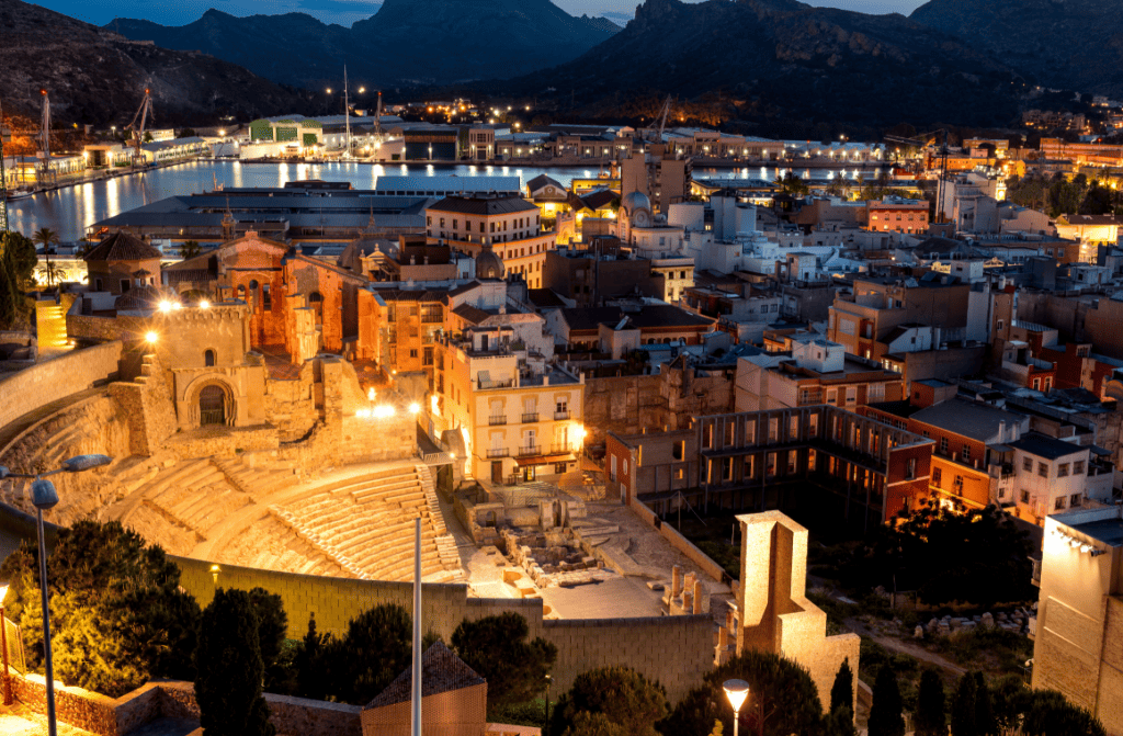 Scenic view of Cartagena, Spain, highlighting its historic architecture and coastal landscape.