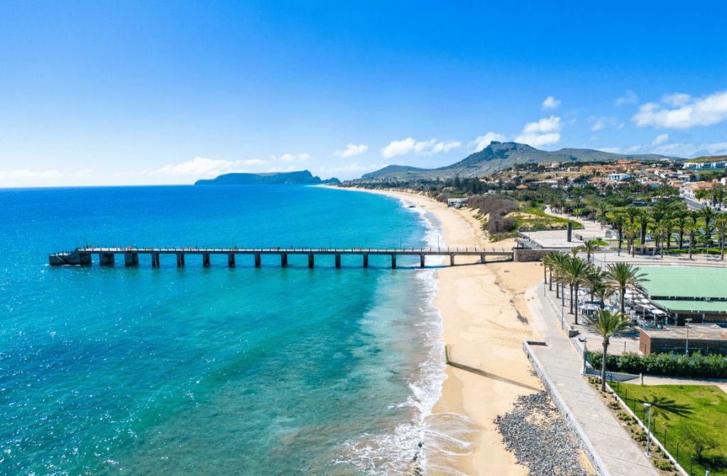 Picturesque view of Porto Santo Island, Portugal, with its stunning sandy beaches and clear blue waters.