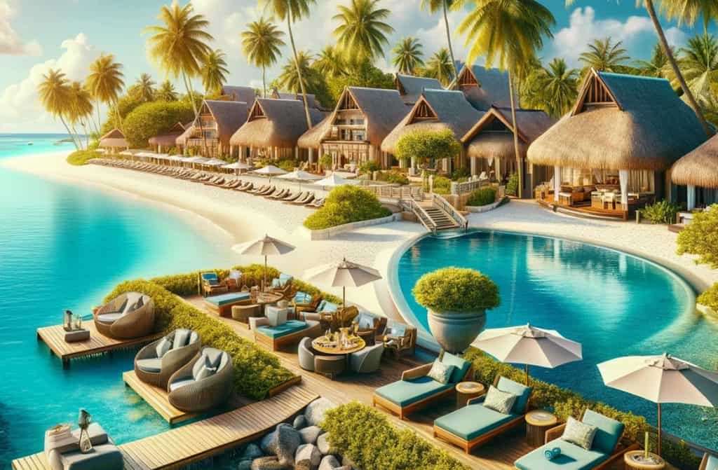 Best no single supplement holidays - Solo traveller's paradise at Spice Island Beach Resort, featuring crystal-clear waters, palm trees, and inviting thatched-roof bungalows, perfect for a single supplement-free getaway.