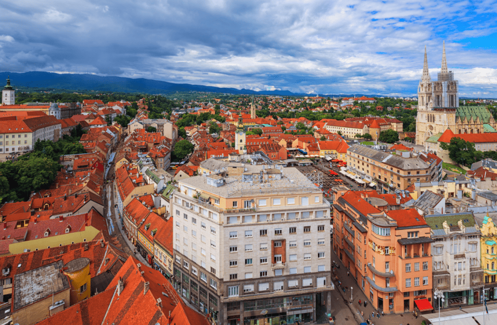 Scenic view of Zagreb, Croatia, highlighting its historic architecture and vibrant cityscape.
